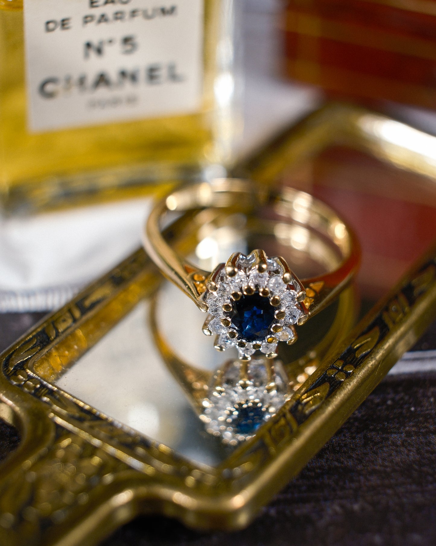 Celina • Vintage Saffier & Diamant Cluster