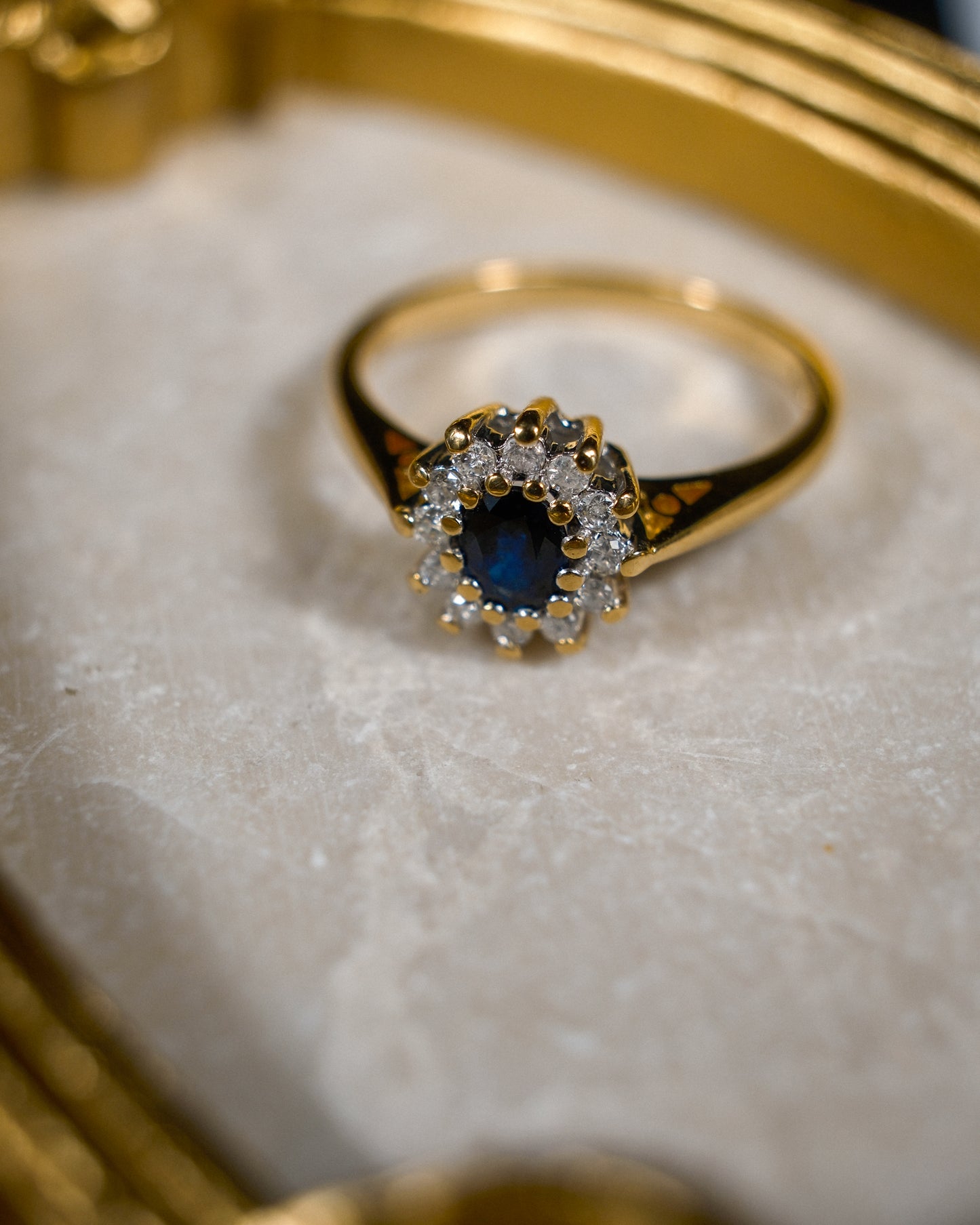 Celina • Vintage Saffier & Diamant Cluster