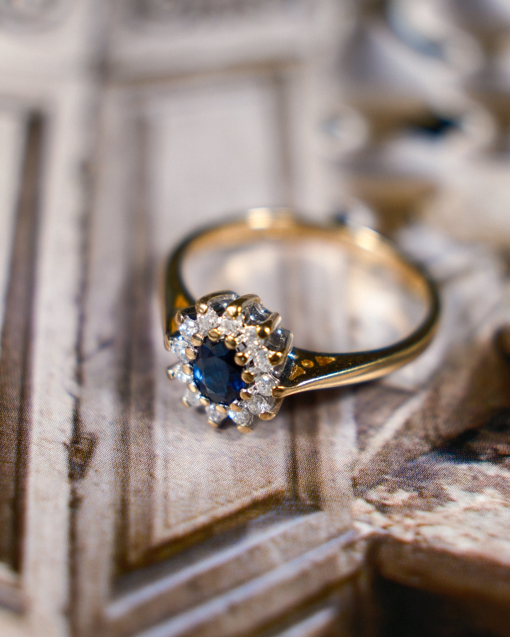 Celina • Vintage Saffier & Diamant Cluster