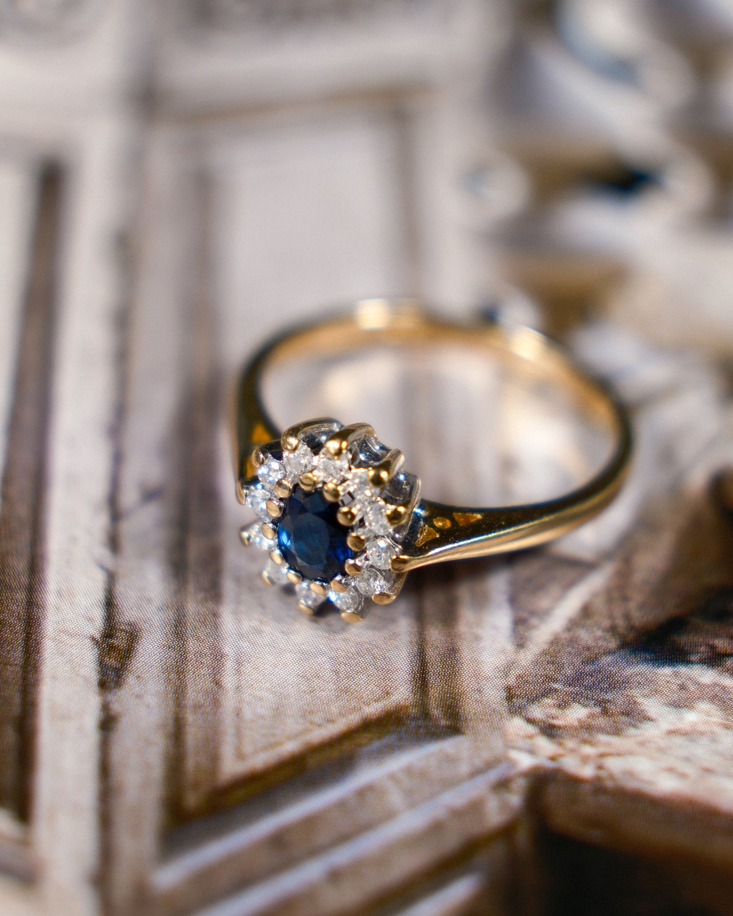 Celina • Vintage Saffier & Diamant Cluster