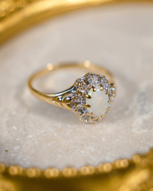 Delfina • Vintage Opaal & Diamant Cluster