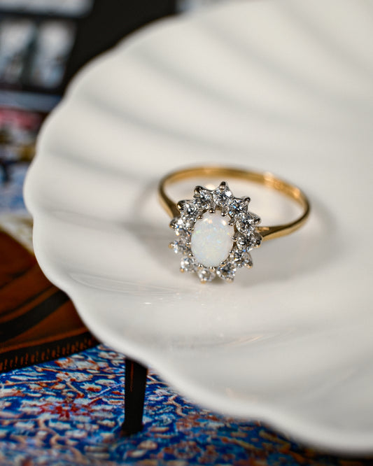 Marcella • Vintage Opaal & Diamant Cluster
