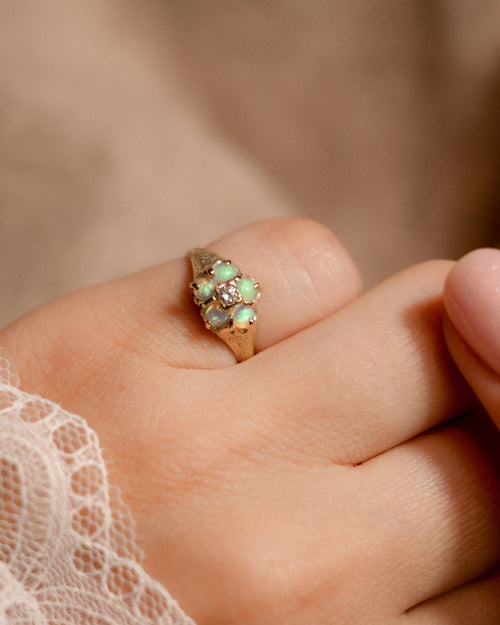 Céliane • Vintage Opaal & Diamant Cluster Ring