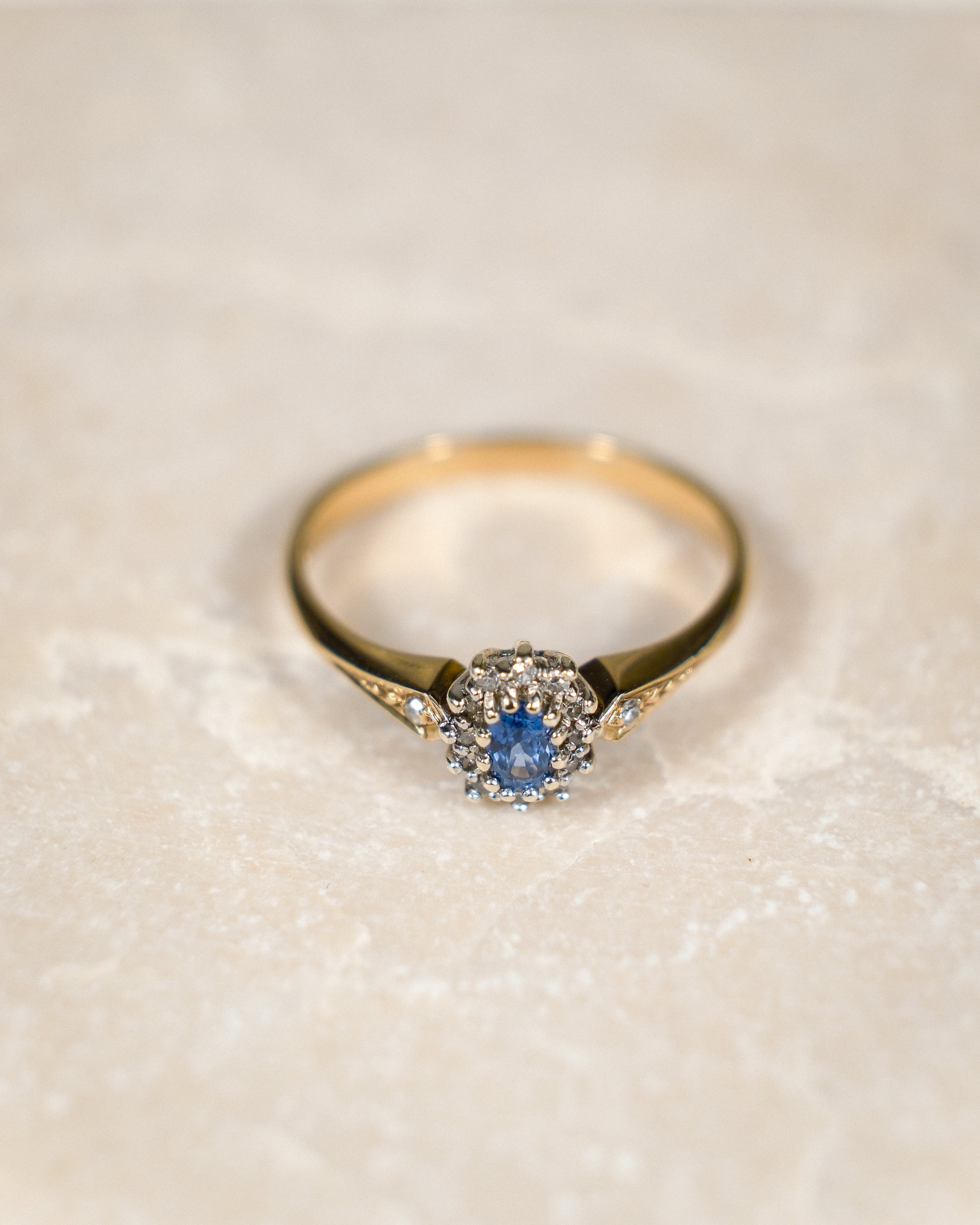 Claribel • Vintage Saffier & Diamant Cluster Ring