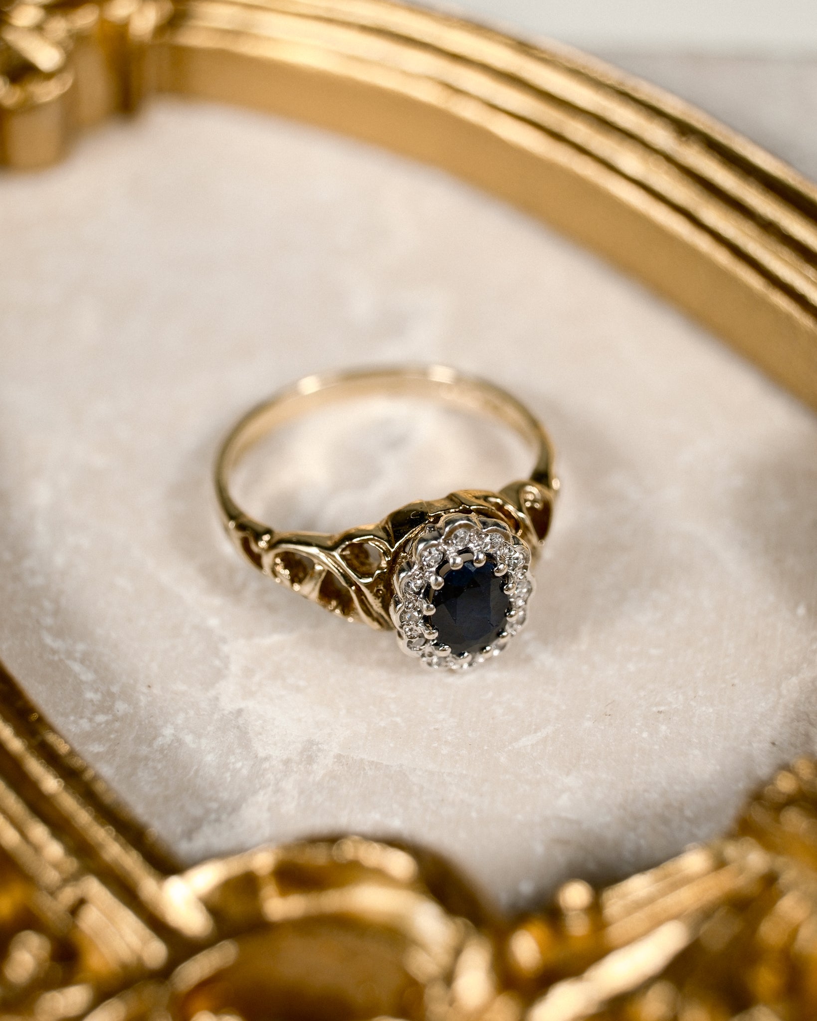 Delphine • Vintage Saffier & Diamant Cluster