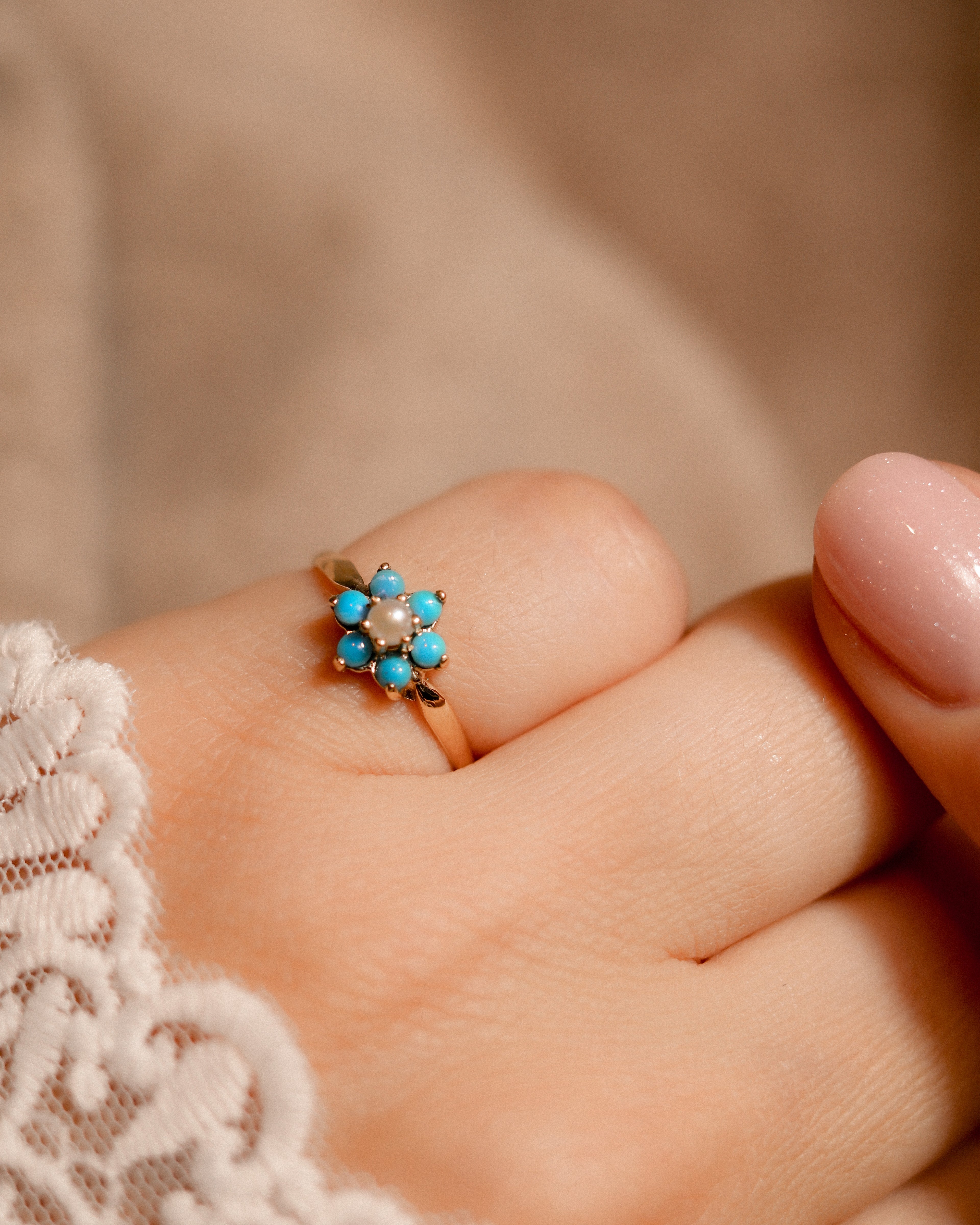 Delphine • Vintage Turquoise & Parel Cluster Ring