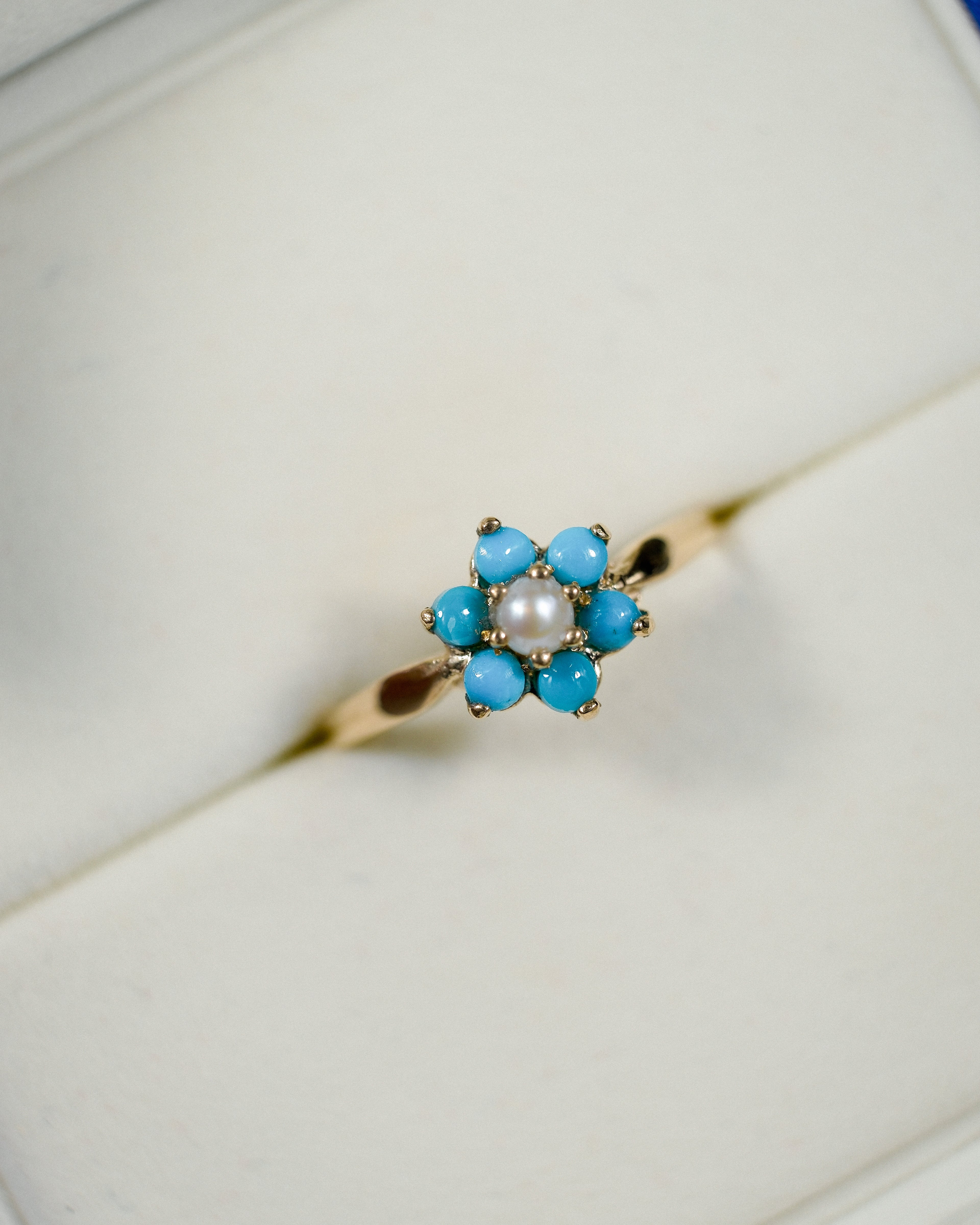 Delphine • Vintage Turquoise & Parel Cluster Ring