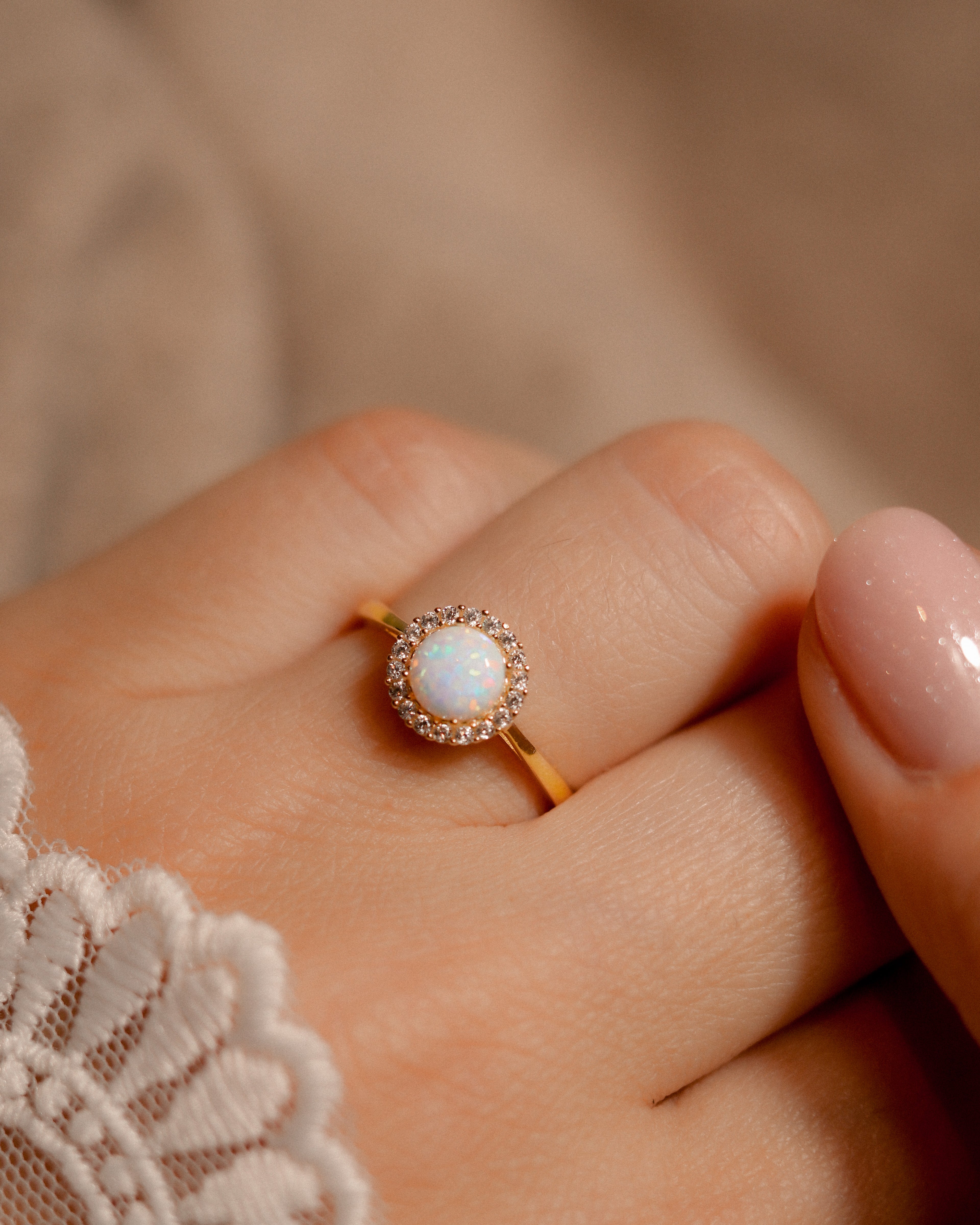 Maelys • Vintage Opaal & Zirkoon Cluster Ring