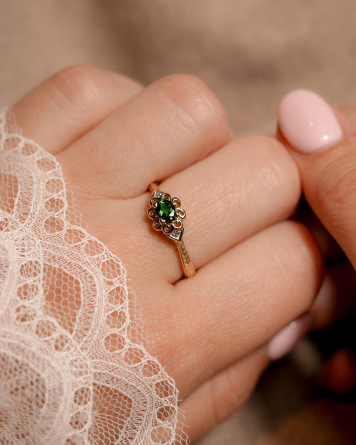 Rosanne • Vintage Diopsiet & Diamant Cluster Ring