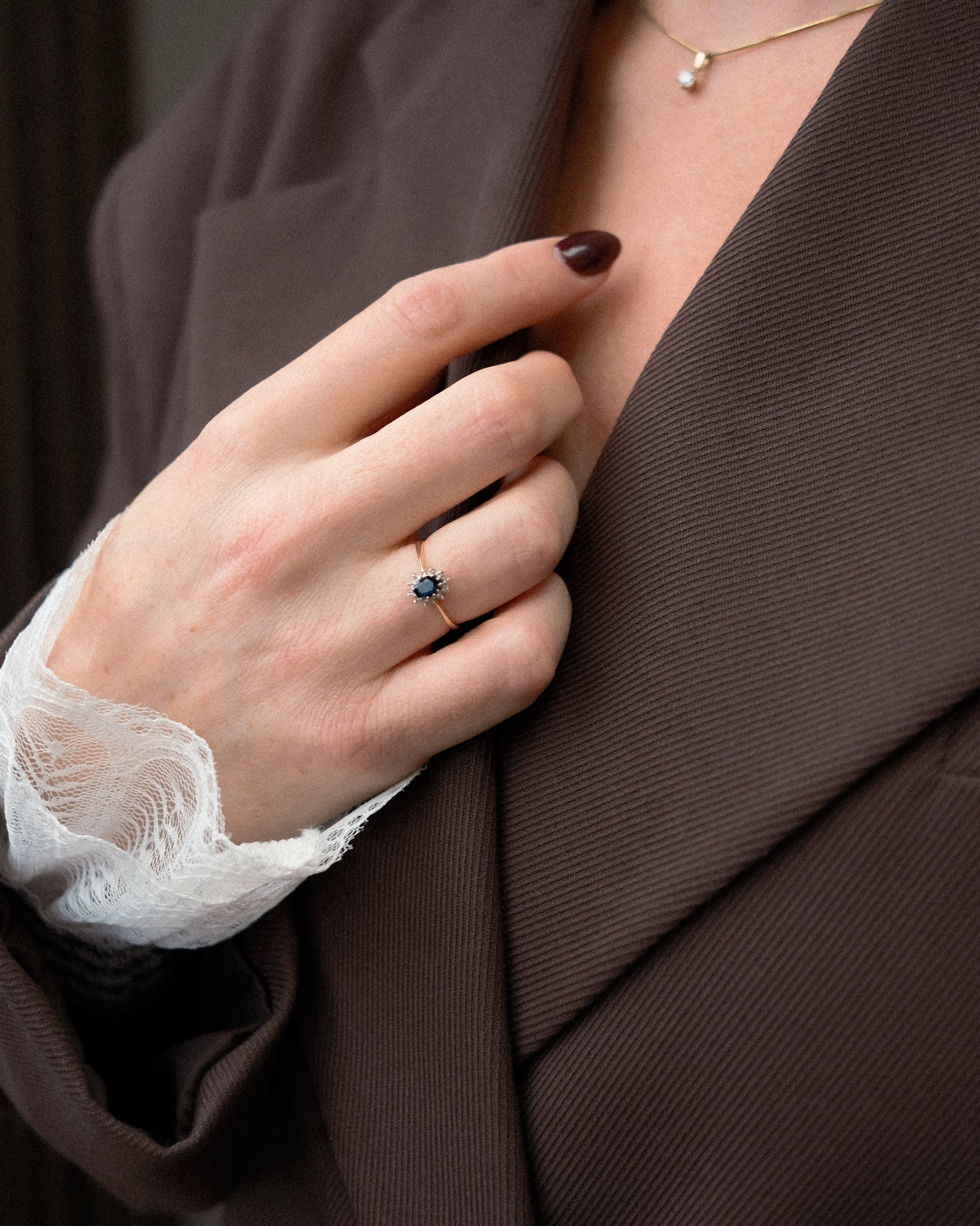 Renée • Vintage Saffier & Diamant Cluster